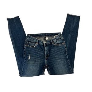 Blue High Rise Distressed Cropped Skinny Jeans